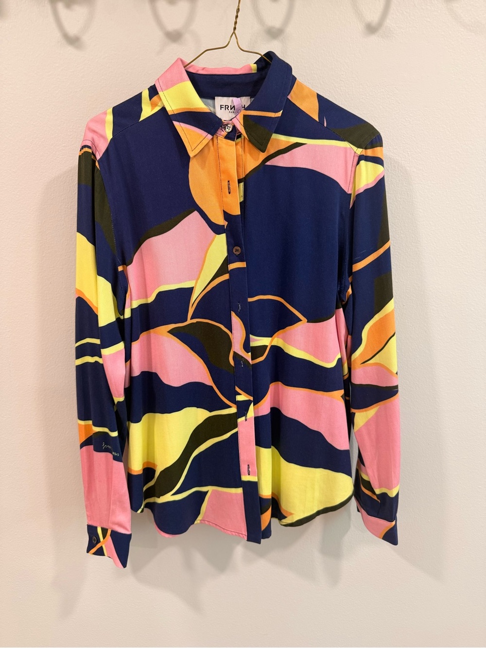 FRNCH Navy, Pink & Yellow Abstract Button-Down Shirt